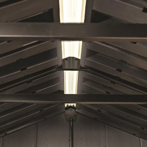Casuta de gradina, Keter, bej, 350x230x246 cm, colectie Apex 7.5x11/11x7.5, cu doua optiuni de asamblare, usa dubla, ferestre, ventilatie - Img 11