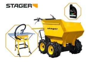 Pachet PROMO Stager RMT500 roaba cu motor termic 6.5CP, 500kg, 6 roti + FCM1600 Masa taiere cu ferastrau circular 1600W, 220V, 250mm + 1L ulei