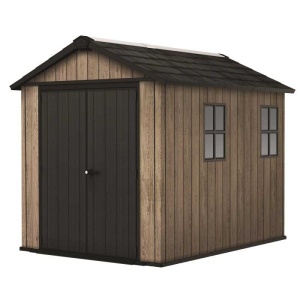 Casuta de gradina, Keter, bej, 287x230x246 cm, colectie Apex 7.5x9/9x7.5, cu doua optiuni de asamblare, usa dubla, ferestre, ventilatie - Img 2