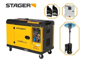 Pachet Stager YDE8600TA-TA3 V2 Generator insonorizat 7.5kVA, DualPower + Automatizare trifazata YA40063F12STA, 63A + Zobo H1207G Incalzitor terasa pe gaz 12.5kW + 2L ulei
