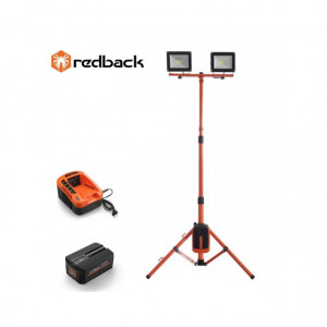 Set Redback stand cu 2 proiectoare LED ED40 40V 2x20W + acumulator Li-Ion EP60 40V/6Ah + incarcator rapid EC50 40V/5A