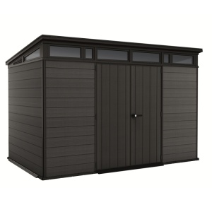 Casuta de gradina, Keter, Gri, 11x7, colectie Cortina, cu usa dubla, cu podea, cu ventilatie, cu ferestre