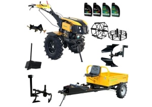 ProGARDEN Pachet Campo 1273 Alpine V2, Motocultor 12CP + PRS20-45 Prasitoare + Remorca RM500T+ Plug bilonat/rarita + Plug reversibil + Adaptor + 2 Roti metalice 540x170 + 4 L ulei