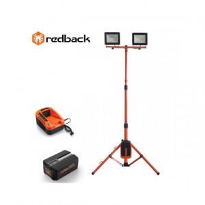 Set Redback stand cu 2 proiectoare LED ED40 2x20W 40V + acumulator Li-Ion EP20 40V/2Ah + incarcator EC20 40V/2A
