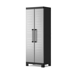 Dulap terasa polipropilena, pentru scule, negru/gri, 4 rafturi, Keter It Detroit Alto, 65 x 45 x 182 cm, inchidere cu lacat, manere din aluminiu, picioare reglabile