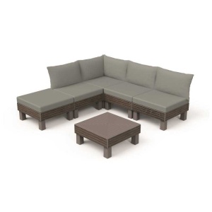 Set mobilier terasa, polipropilena, Keter, colectia Elements, pentru gradina sau foisor, cu masuta, 1 canapea, 2 scaune, 5 locuri, culoare maro, rezistent la UV - Img 1