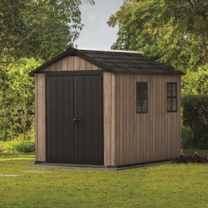Casuta de gradina, Keter, bej, 287x230x246 cm, colectie Apex 7.5x9/9x7.5, cu doua optiuni de asamblare, usa dubla, ferestre, ventilatie - Img 9