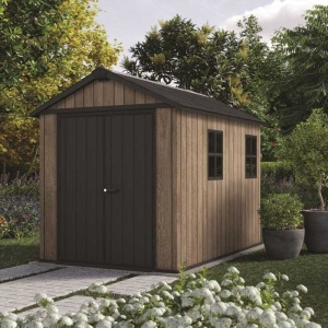 Casuta de gradina, Keter, bej, 287x230x246 cm, colectie Apex 7.5x9/9x7.5, cu doua optiuni de asamblare, usa dubla, ferestre, ventilatie - Img 6