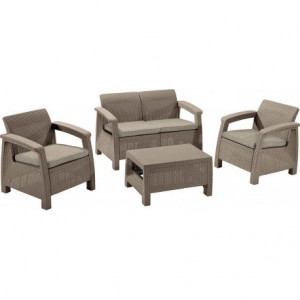 Set mobilier gradina rattan Curver Corfu cappuccino sand