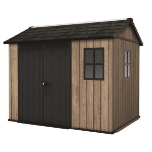 Casuta de gradina, Keter, bej, 287x230x246 cm, colectie Apex 7.5x9/9x7.5, cu doua optiuni de asamblare, usa dubla, ferestre, ventilatie - Img 3