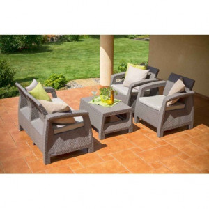 Set mobilier gradina rattan Curver Corfu cappuccino sand - Img 2