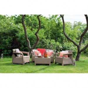 Set mobilier gradina rattan Curver Corfu cappuccino sand - Img 3