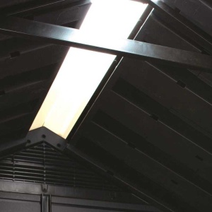 Casuta de gradina, Keter, bej, 287x230x246 cm, colectie Apex 7.5x9/9x7.5, cu doua optiuni de asamblare, usa dubla, ferestre, ventilatie - Img 7