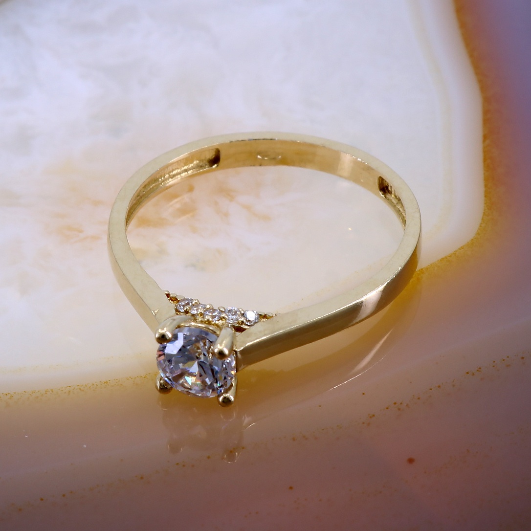 Inel Solitaire din Aur Galben 14K 585 cu Cristal Zirconia c763