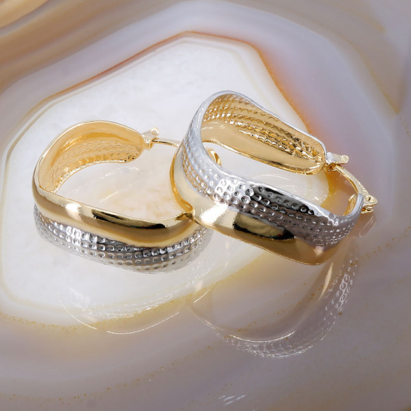 Cercei Creole, Placati cu Aur Galben si Alb 18K cod 3388