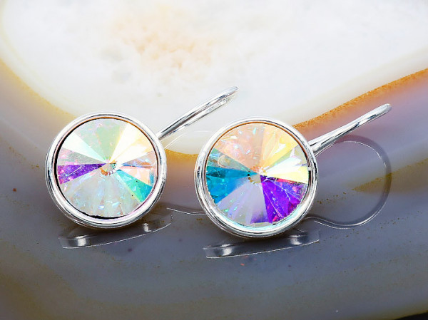 Cercei din Argint forma rotunda cu Cristale Multifatetate si refelexii multicolore