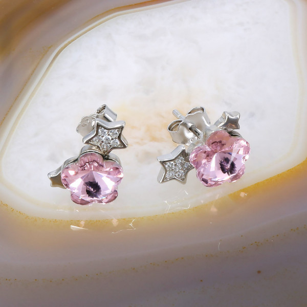Cercei model Stele din Argint 925 cu Cristale Zirconia Roz 3003