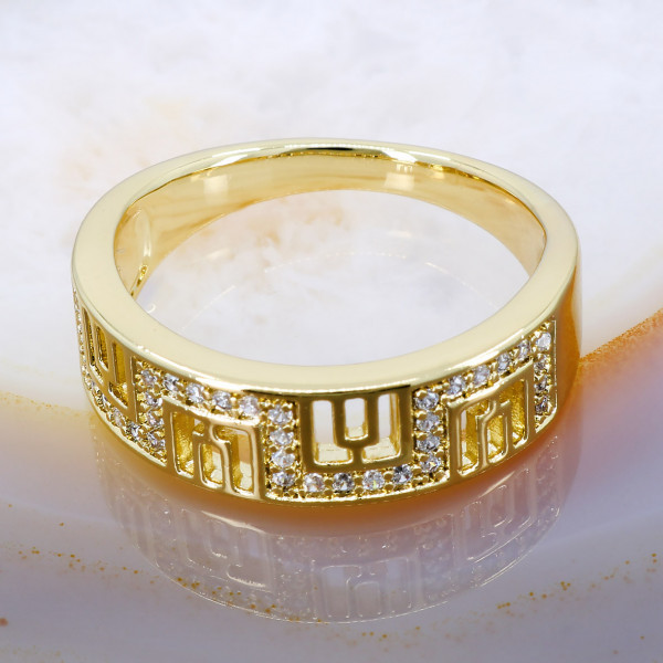 Inel Placat cu Aur Galben 22K model Grecesc cu Cristale Zirconia i1438