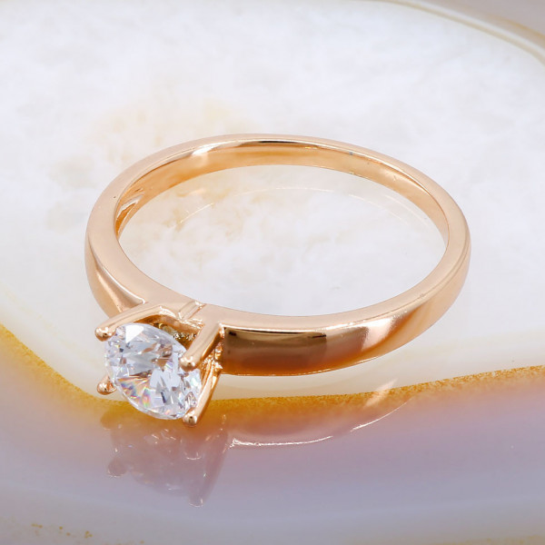 Inel Placat cu Aur Rose model Solitare cu Cristal Zirconia cod 1497