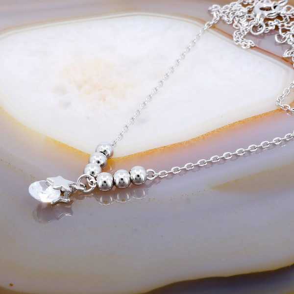 Lant cu Pandantiv din Argint 925 model Stea cu Cristal Zirconia si bilute 1223