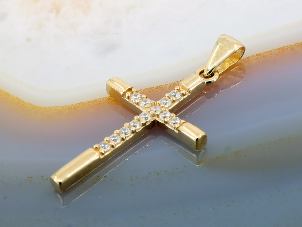 Pandantiv din Aur 14K model Cruce cu Cristale Albe Clare 274