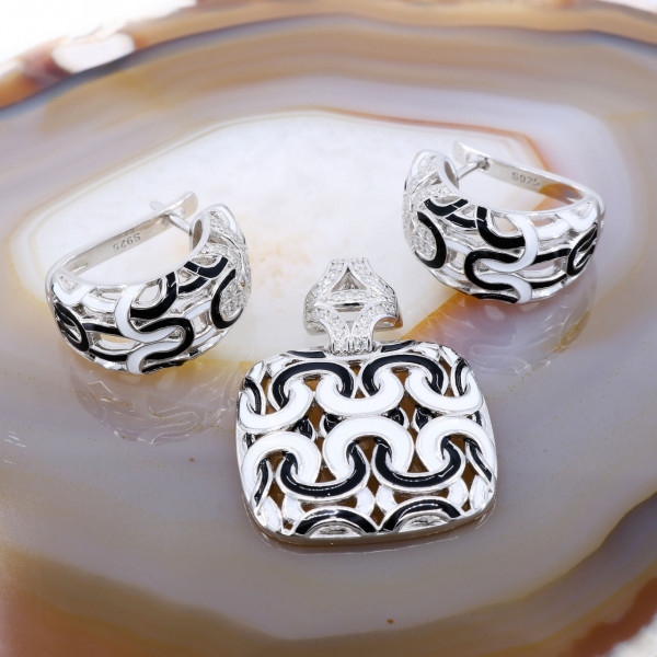 Set Elegant Bijuterie din Argint 925 cu Cristale Zirconia si decorat cu Email cod 1466