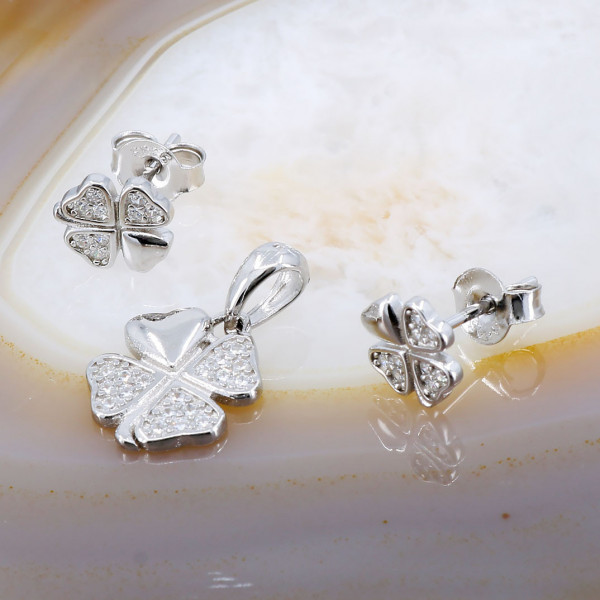 Set model Trifoi din Argint 925 cu Cristale Zirconia Albe Clare cod 1450