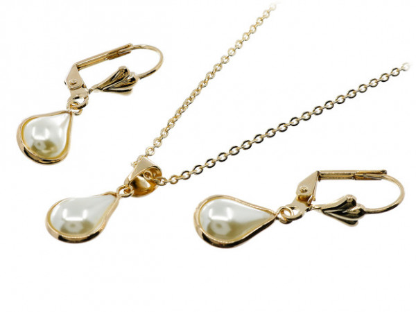 Set Placat cu Aur Galben 18K model Perla Alba Lacrima c313