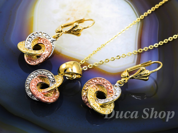 Set Placat cu Aur Galben Rose si Alb 18k, model Floral, cod 274