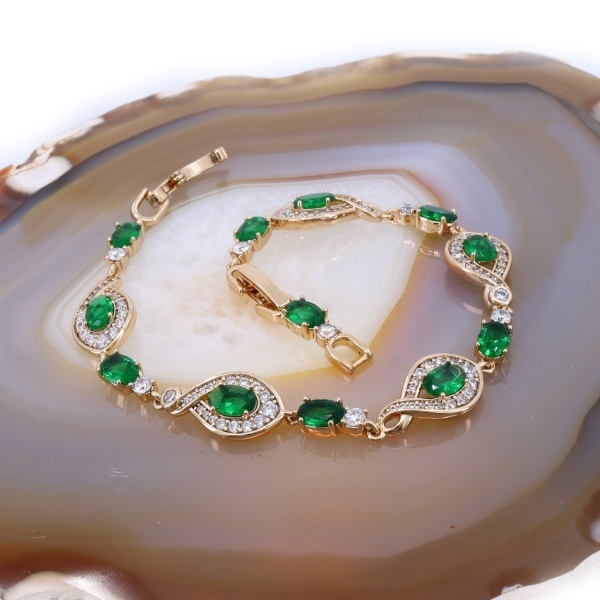 Bratara Eleganta cu Cristale Zirconia Verzi placata cu aur Rose c1661