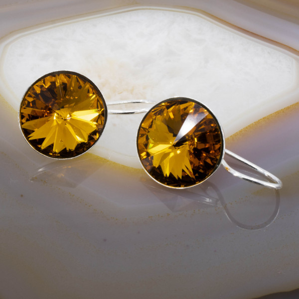 Cercei cu Cristal Galben Rotund Multifatetat din Argint 925 2808