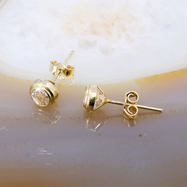 Cercei din Aur 14K 585 rotunzi cu Cristal Zirconia Transparent cod 477