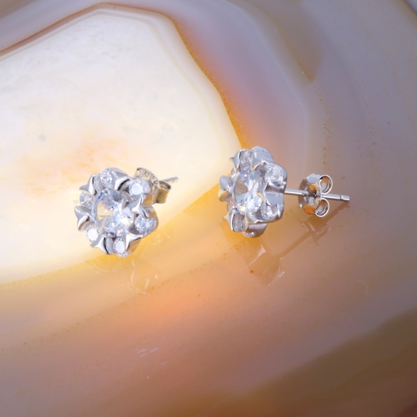 Cercei model Floare din Argint 925 cu Cristale Zircon c3806