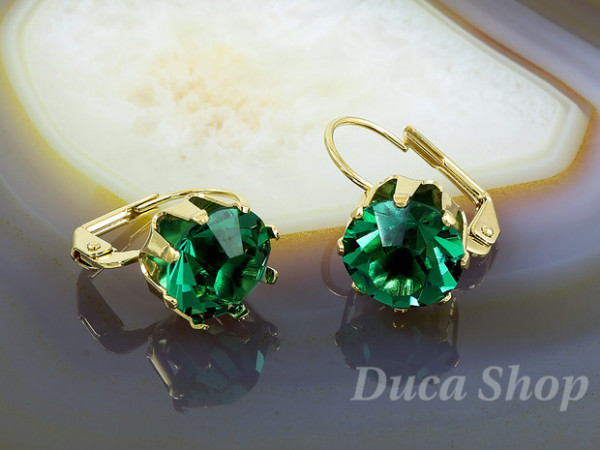 Cercei Placati cu Aur 18k, Cristal Zirconia Verde, cod 2181