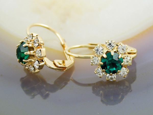 Cercei Placati cu Aur 18k, cu Zirconiu Verde, cod 1357