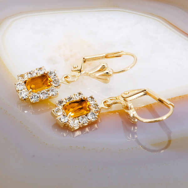 Cercei Placati cu Aur Galben 18k model cu Cristale Zirconia Galbene 3286