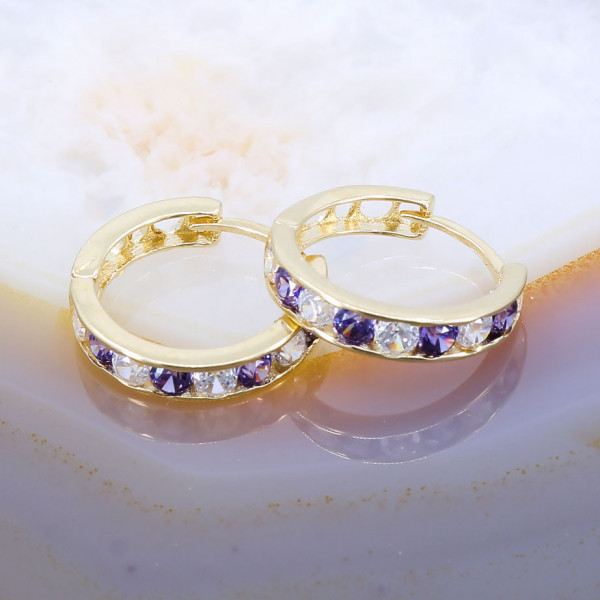 Cercei Rotunzi din Aur 14K 585 cu Deschidere si Cristale Zirconia Mov cod 435