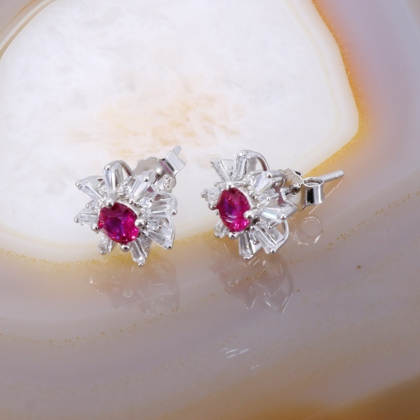 Cercei Stars din Argint cu Cristale Zirconia Roz si albe clare c3634