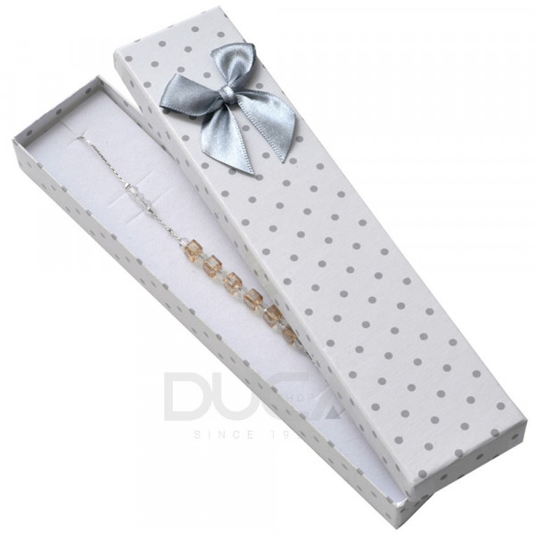 Cutie pe lung de Carton culoare Alba cu Funda si Buline Gri argintii 147