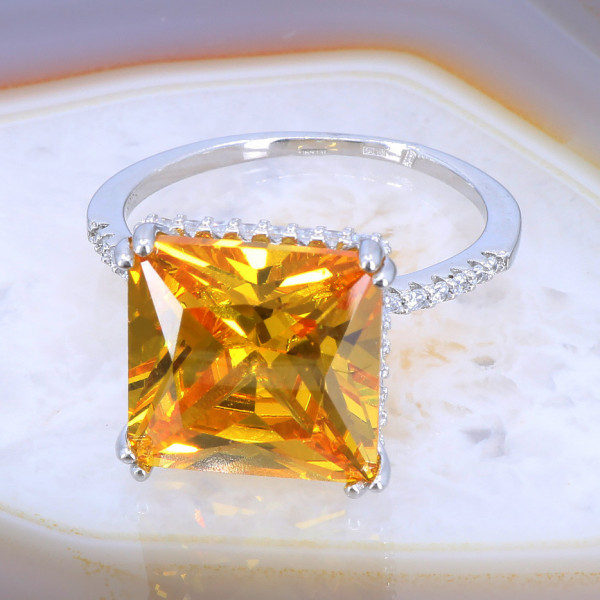 Inel din Argint 925 cu Cristal Mare Albastru forma Patrata 2307