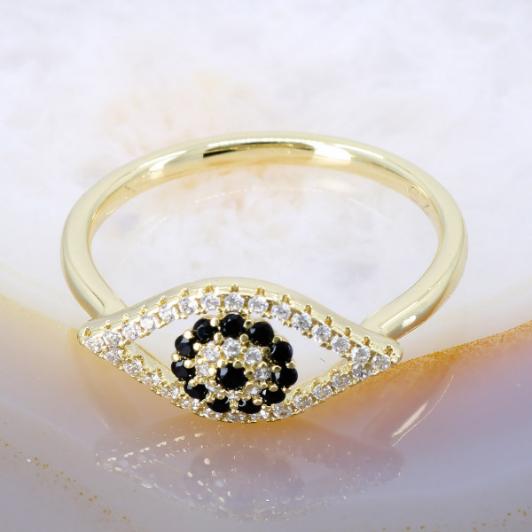 Inel Placat cu Aur Galben 22K model Ochiul Protector cu Cristale Zirconia i1424