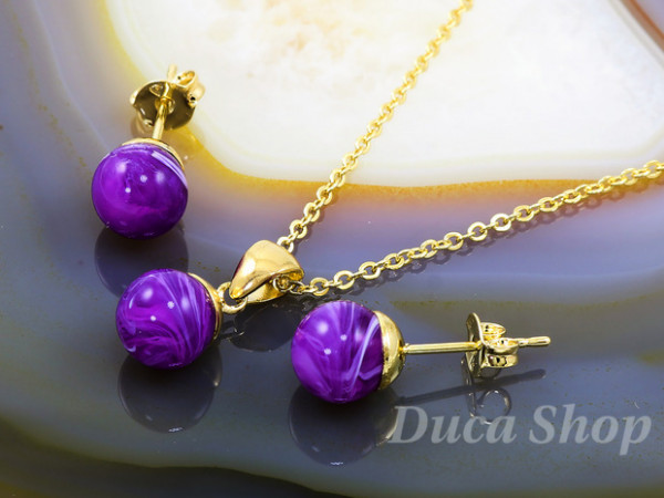Set Placat Cu Aur 18k, model tip piatra Mov, cod 265