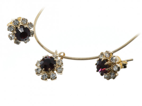 Set Placat cu Aur model Floral cu Cristale Zirconia PLS304