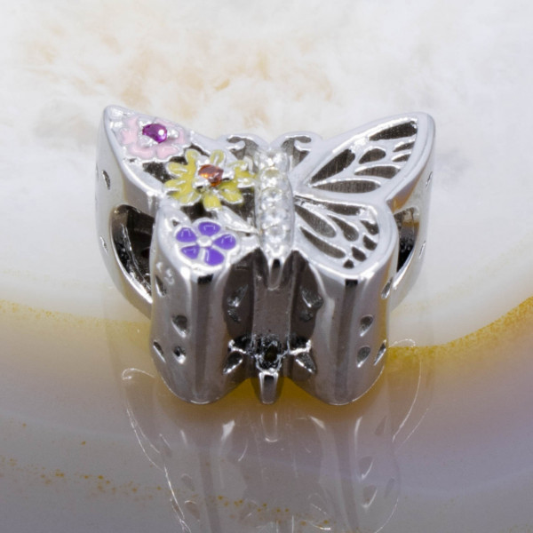 Talisman de Argint 925 model Fluture cu cristale Zirconia Colorate 997