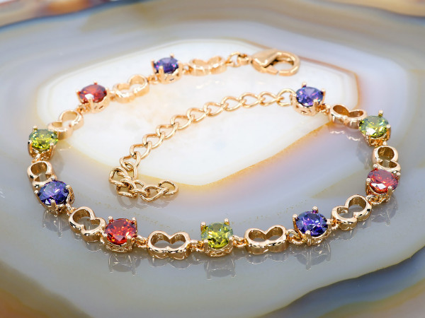 Bratara cu Cristale Colorate Placata cu Aur Rose 18K 1350