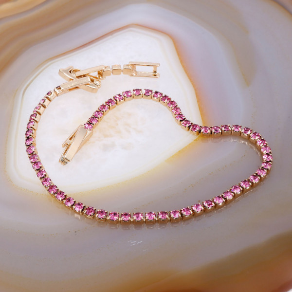 Bratara Placata cu Aur Rose model Tennis cu Cristale Zirconia roz cod 1513