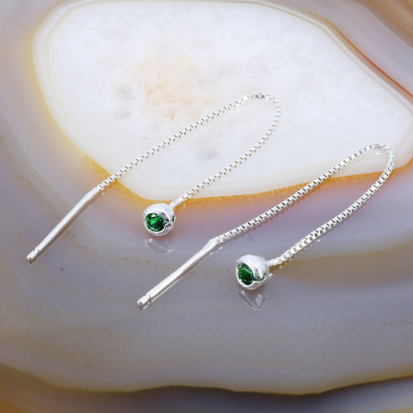 Cercei din Argint 925 model Rotund cu fir lung si cristal Zirconia 3108