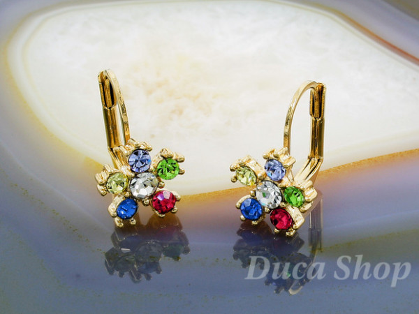 Cercei Placati cu Aur 18k, Model Floral cu Zirconia , cod 1959