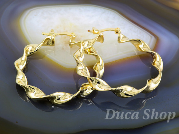 Cercei Placati cu Aur 18k, Verigi, Model Rasucit, cod 2170