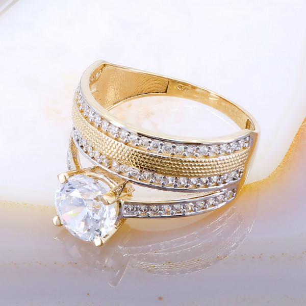 Inel din Aur 14K 585 model Dublu cu Cristale High Quality Zirconia cod 478